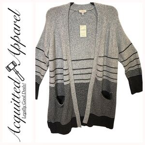 Lucky Brand Long Open Front Striped Cardigan Sweater 1X